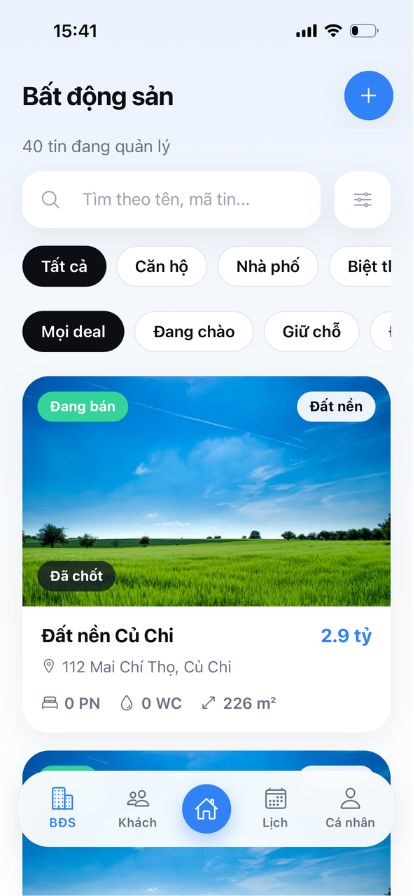 Danh sách tin bất động sản trên Linkle Property CRM