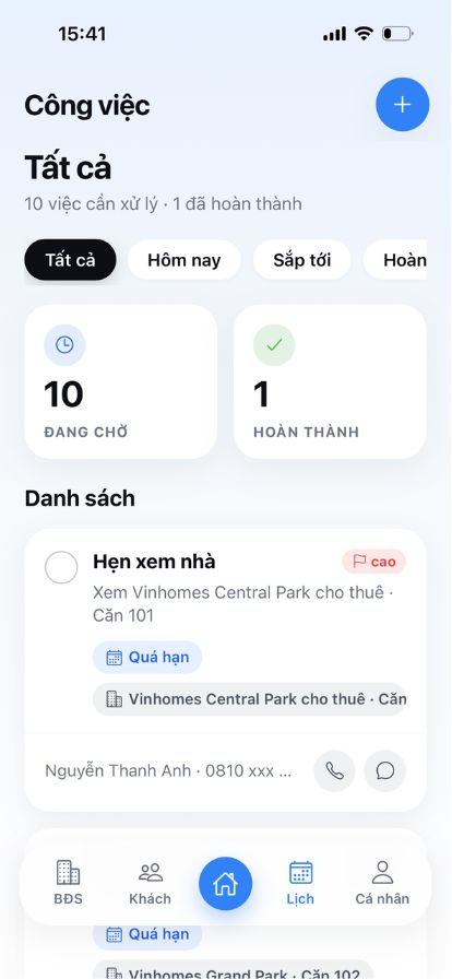 Lịch công việc môi giới trên Linkle Property CRM
